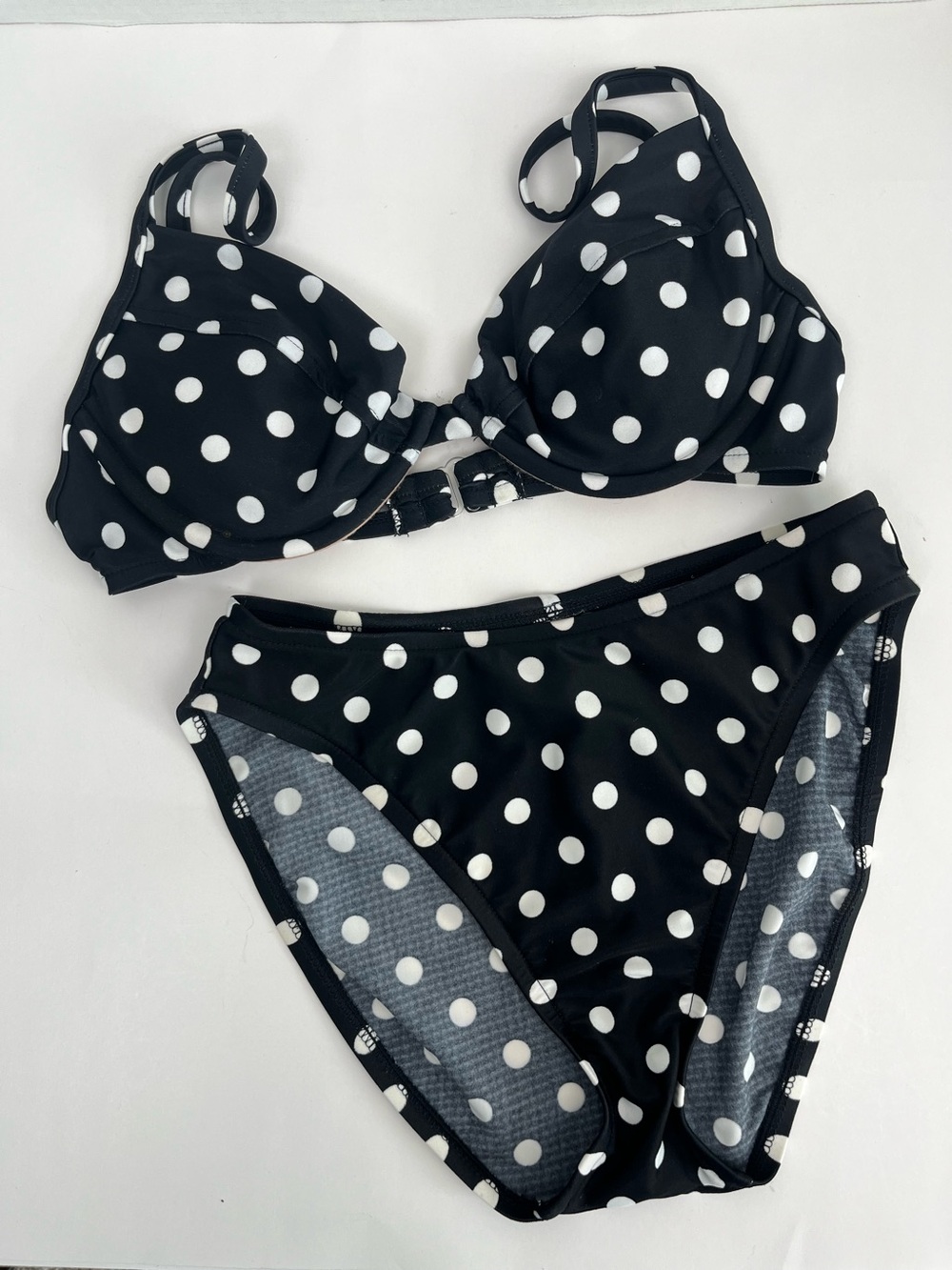 Vintage Victoria’s Secret black & white underwire hi-cut 2 pc. bikini, small.